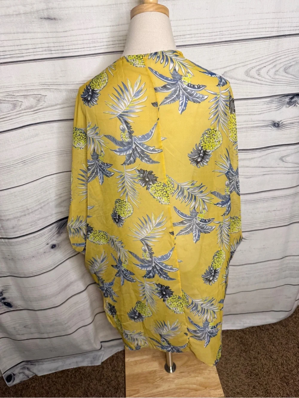 Yellow Pineapple Print Women's Swim Coverup Kimono